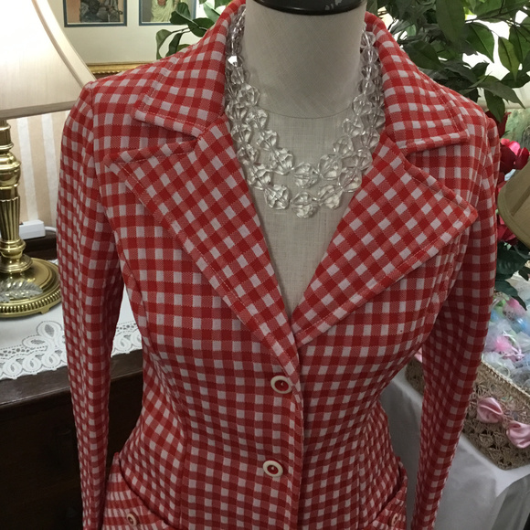SOLD!! Aunt Nee's Custom 70's Red Gingham Pantsuit - Picture 7 of 8